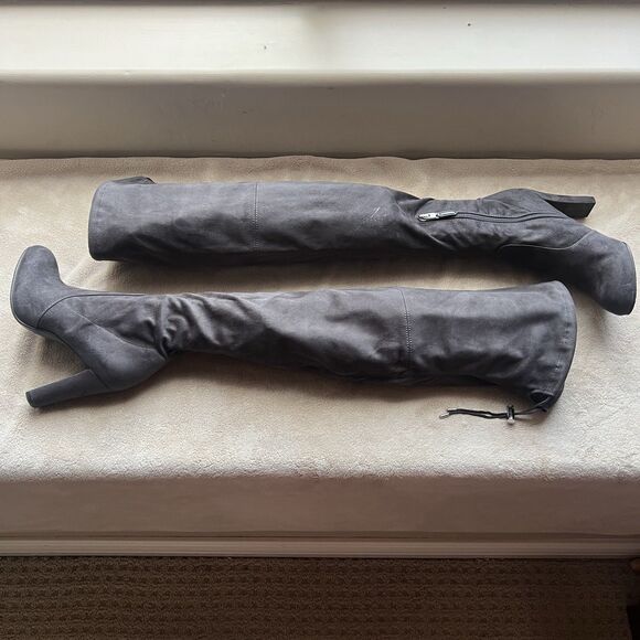 Sam Edelman Kent Microsuede Dark Gray Over the Knee Heeled Boots Women 6 Minimal - Picture 15 of 16